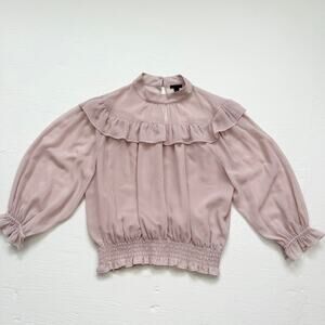 Ann Taylor Dusty Pink Ruffle Chiffon Blouse, Size Large